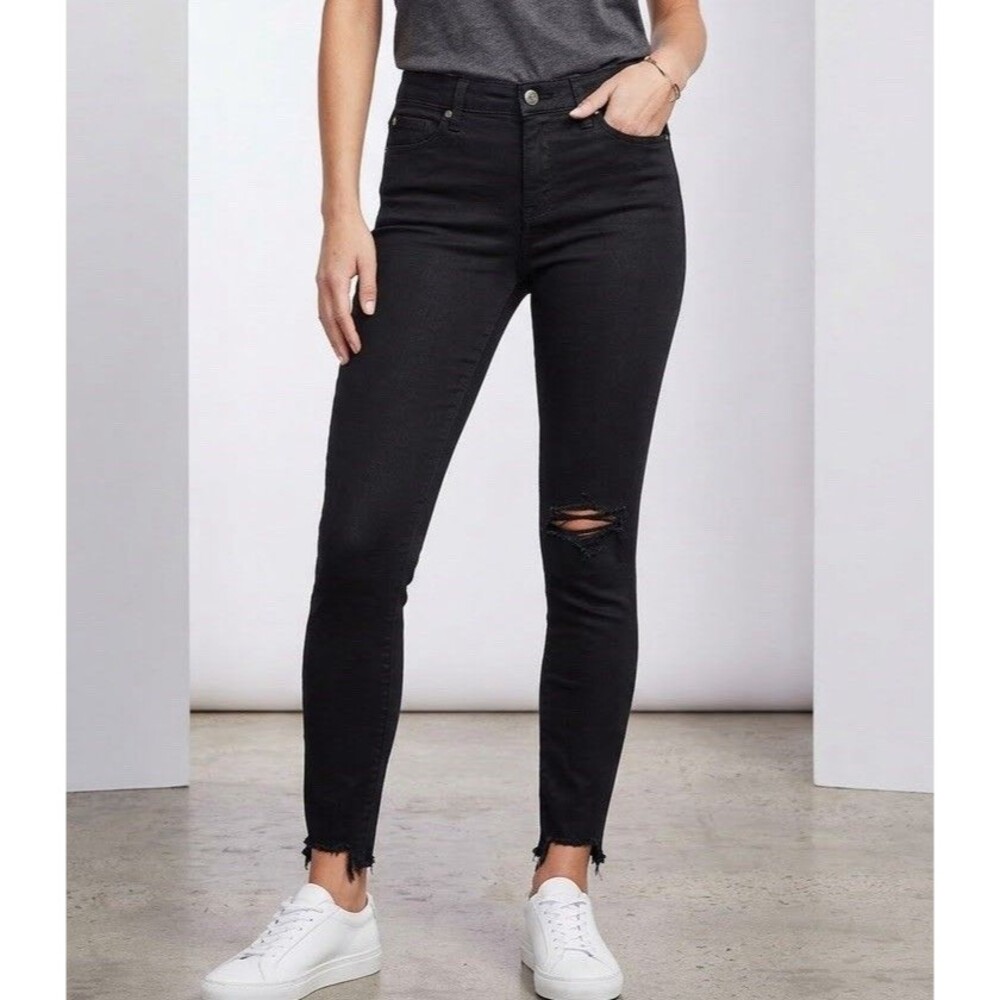 PAIGE Denim Verdugo Crop Skinny Jeans Black Ripped Distressed Hem Size 28 Ankle